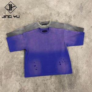 Camiseta personalizada 100% algodón lavada con ácido para hombre, Camiseta extragrande para hombre con hombros caídos, camiseta recortada rasgada desteñida por el sol para hombre - Product Image 3