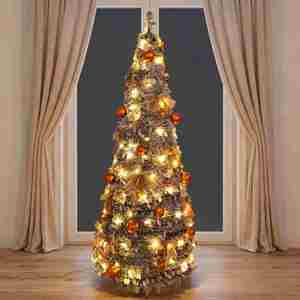 Foldable & Retractable Pagoda-Style Christmas <b>Tree</b> with Snowfall Effect and <b>Lights</b> Indoor & Outdoor Holiday Decoration - Product Image 4