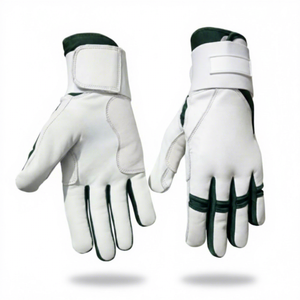 Nouveauté : Gants de frappeur de baseball professionnels en cuir, souples, antidérapants, durables, blancs avec garnitures vert foncé, ambidextres, légers - Product Image 1