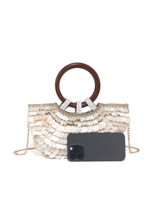 Bolso de mano de alta gama, versátil, hecho a mano, con cuentas, de color sólido, para la playa, viajes, cenas, para mujer. - Product Image 5