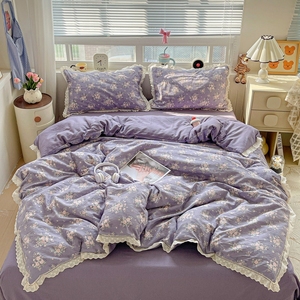 Nouvel ensemble quatre pièces en gaze double couche froissée effet nuage - Polyester antistatique 600TC style dentelle uni pour hôpital, maison, hôtel - Product Image 2