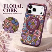 Casing Ponsel Anti Jatuh dengan Pelindung Lensa dan Penyangga Putar Bermotif Cork, Kompatibel dengan Apple 18/17/16/15/14 Pro/Pro Max Series