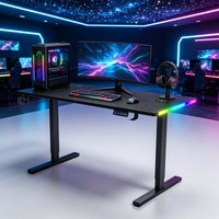 Bureau d'ordinateur de jeu à hauteur réglable avec éclairage LED RGB, porte-gobelet et crochet pour casque, table assise-debout pour étudiants