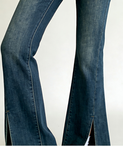 Women's High Waist Flared <b>Jeans</b> Vintage Wash Side Split <b>Stretch</b> Denim <b>Bootcut</b> Pants Casual Streetwear - Product Image 2