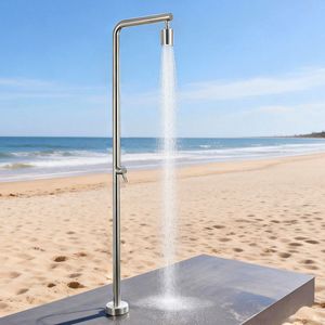 <span class=keywords><strong>Douche</strong></span> <span class=keywords><strong>verticale</strong></span> moderne minimaliste en acier inoxydable brossé pour cour et jardin, avec contrôle double eau chaude/froide et fonction pluie - Product Image 2