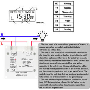 Minuterie CN101A AC 220V 110V 24V 12V Minuterie numérique LCD programmable Interrupteur horaire Relais 17 groupes de commandes de minuterie 16A CN101A - Product Image 5