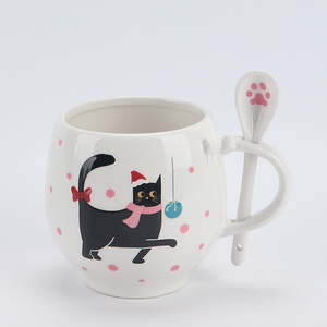Mug en céramique de Noël 12oz avec cuillère patte de Teckel - Tasse à café festive Teckel brun, chapeau de Père Noël et <span class=keywords><strong>pull</strong></span> - Product Image 6
