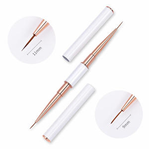 Pinceau à double extrémité pour nail art, ultra fin, personnalisé, poils synthétiques, manche en métal rose gold, pinceau pour dessin d'ongles - Product Image 2