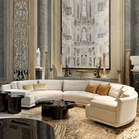 Sofá Seccional Semi Arqueado de Terciopelo de Lujo Italiano de Alta Gama, Muebles de Diseño con Marco Dorado para Villa, Sala de Estar, KTV