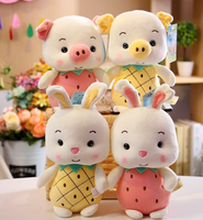 Groothandel Schattige Cartoon Fruit Mascottes Superzachte Pluche Dieren Varken en Konijn Pluche Borduurpop voor Kindercadeaus