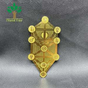 Stock di fabbrica souvenir religioso indiano regalo placcato oro seme della vita carta energetica in metallo - Product Image 5