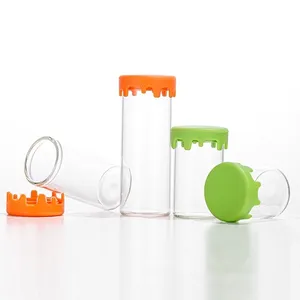 5ml 10ml 50ml hava sıkı koku geçirmez çocuk dayanıklı renkli silikon kapaklı balmumu yağı cam konteyner küçük kavanozlar