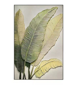 Phong Cách Hiện Đại 100% Vẽ Tay 3D Trừu Tượng Lá Vải Dầu Tường Nghệ Thuật Màu Xanh Lá Cây Cây Vàng Kim Loại Khung Tùy Chỉnh Kích Thước Dễ Dàng - Product Image 2
