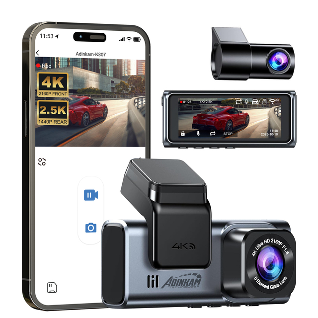 ADINKAM Dual 4K+1080P Dash Cam Front & Rear Car DVR with SONY Sensor 5G WiFi G-Sensor 24H Parking Monitor 1 Year Warranty