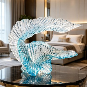CP003 Anti Scratch Clear Resin Glass Look Ornament Polyresin Curved Feather <strong>Wing</strong> Shape Sculpture for Bedroom Hotel Guest Room - Product Image 1
