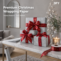 Papier d'emballage de Noël personnalisé, impression numérique brillante, feuilles de papier cadeau lisses avec ruban, vente en gros