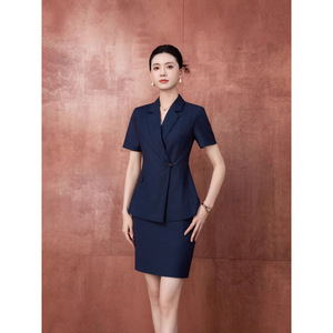 Women's Suit <b>Set</b> Short Sleeve <b>Blazer</b> Skirt Formal Workwear Anti-Wrinkle Worsted Fabric Commute Style - Product Image 2