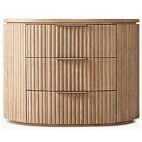 Table de chevet moderne en chêne cannelé courbé, 3 tiroirs, en bois massif, style nordique de luxe, meuble de rangement pour chambre à coucher, hôtel, maison, fait main