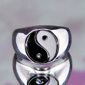 Bague de mode Go Party, flamme de cœur, Yin Yang, Tai Chi, as de pique, punk, émail noir à gouttes d'huile, numéro 8, pour femmes et hommes - Product Image 4