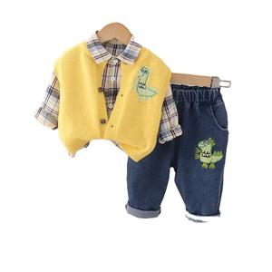 Handsome <strong>1</strong>-3-<strong>Year</strong>-<strong>Old</strong> <strong>Boy's</strong> Casual Print Dinosaur Suit Autumn and Spring <strong>Baby</strong> <strong>Clothes</strong> Short Sleeve Sweater <strong>Set</strong> of Three - Product Image 1