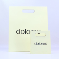 Sacs en papier de luxe de haute qualité, personnalisés, avec poignées découpées, pour produits de soin de la peau, rouge à lèvres, couleur beige unie, design élégant, emballage de beauté