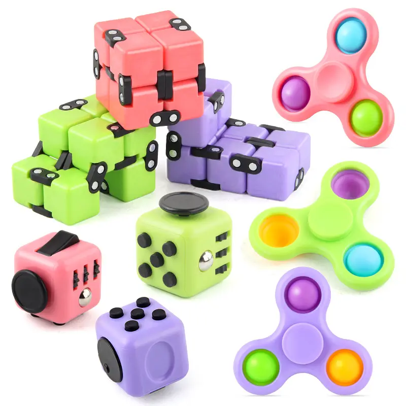 Plastic Dice Relieves Anxiety Stress Fidget Cube Toy Magic Infinity Cube 6 Side Dice Fidget Spinner 3 piece Set