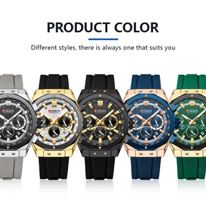 Montres chronographes de marque CURRN 8464 pour hommes 2024, montres sportives à quartz avec bracelet en silicone, étanches, aiguilles lumineuses - Product Image 3