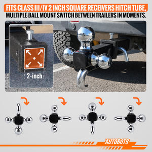 Dreikugel-Anhängerkupplung mit Haken und Stift, Kugelgröße 1-7/8 Zoll, Anhängerkupplung 2 Zoll und 2-5/16 Zoll, Passend für 2-Zoll-Aufnahmebolzen, Abschleppkupplung - Product Image 3