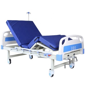 Lit d'hôpital manuel à deux manivelles pour soins aux patients avec dossier réglable et barrières latérales en aluminium - Product Image 1