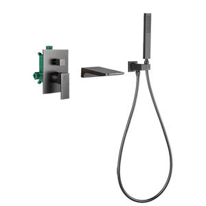 Grifo de bañera oculto de 1 manija, montado en la pared, con set de ducha en cascada y cabezal de ducha tipo lluvia, forma rectangular, con válvula de cerámica. - Product Image 6