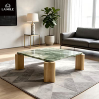 Table basse carrée moderne en marbre naturel avec pieds en bois massif, table de salon de luxe, table à thé, meuble d'appoint pour la maison
