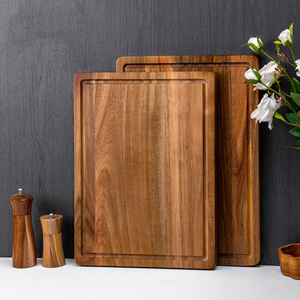 Tabla de cortar rectangular de madera de acacia multifuncional para cocina, tabla para cortar verduras, frutas, pan y como plato para servir. - Product Image 2