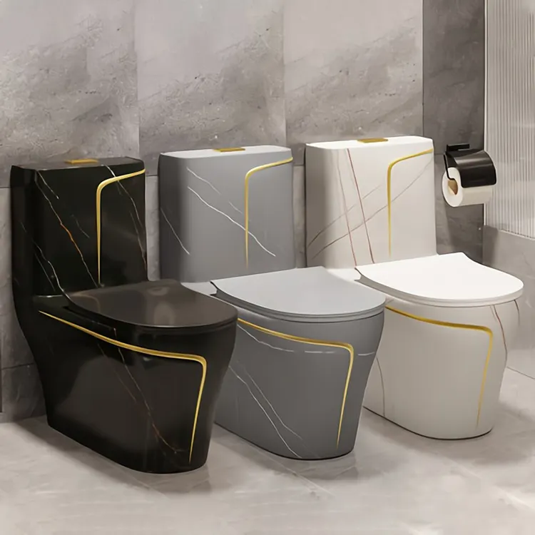 Inooro-Inodoro de cerámica para baño, Inodoro de lujo de una pieza, de porcelana, color dorado y Negro