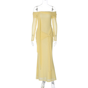 Women's New Fashion Yellow Casual Dress-One Shoulder Slim Long Elegant Maxi Natural Waistline-for Winter Spring Summer Autumn - Product Image 6