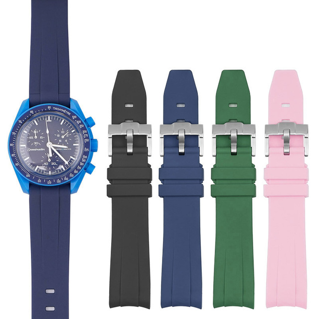 Best Curved End 20mm 21mm 22mm Silicone Rubber Watch Band Diving Sports Durable TPU Rubber Watch Strap for MoonWatch and RLX