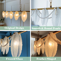 Lustre suspendu LED personnalisé de style romantique français, luminaire suspendu en verre givré à plumes de style antique américain pour bar et salle à manger