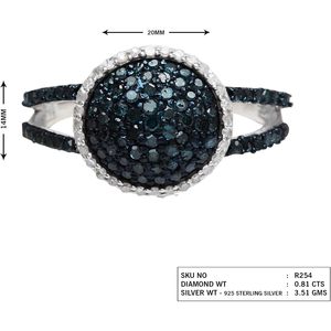 Jewelspaark 925 Sterling Silver <b>Dome</b> Diamond <b>Ring</b> 0.81 Ct Natural White And Blue Round Brilliant Cut Pave Setting For Women - Product Image 4