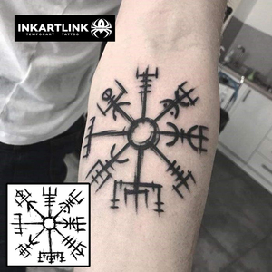 INKARTLINK Autocollant de tatouage semi-permanent 15 jours, motif <span class=keywords><strong>Boussole</strong></span> Viking Vegvisir, Totem Runic Nordique, Art Corporel Semi-permanent à base de plantes, Vente en gros - Product Image 2