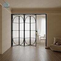 Puerta Plegable de Aluminio Arqueada Estilo Francés, Puerta de Vidrio Texturizado para Sala de Estar, Balcón o Espacio Abierto