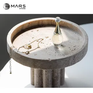 Mars Marble Homewares White Beige Travertine Jewelry Display Decor Tray Marble Serving Plate Decoration Storage Fruit Tray