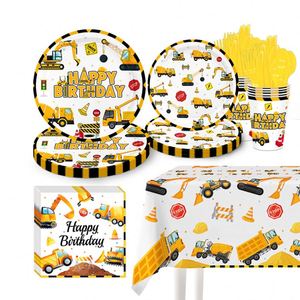 Juego de Vajilla Desechable de Papel con Diseño de Vehículos de Ingeniería, Platos para Postre, Vasos, Servilletas, para Fiestas Temáticas de Cumpleaños - Product Image 1