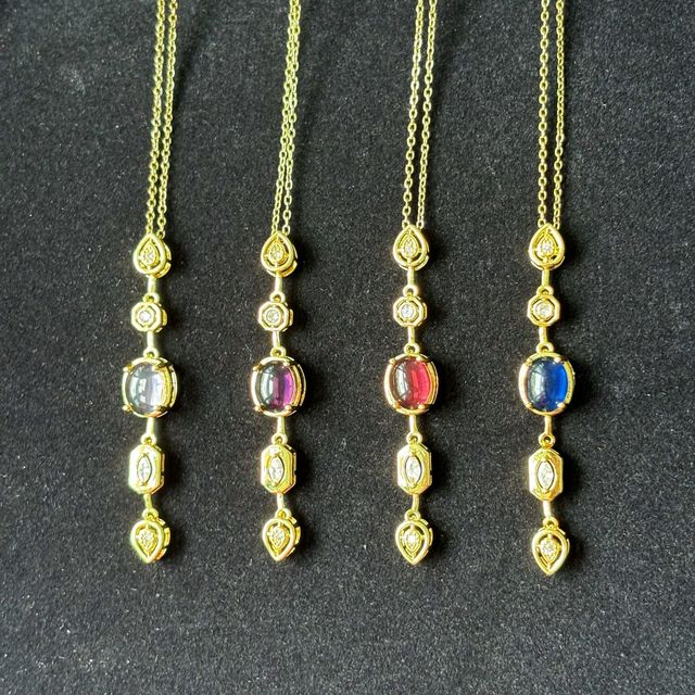 Cute Stunning Colored Gemstone Link Chain Vintage Colored Zircon 18K Gold Plated Necklace Heart Diamond Jewelry