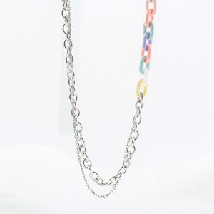 yunnique Layered <b>Titanium</b> Steel Acrylic <b>Chain</b> Necklace Asymmetrical Paperclips Geometric Design Multicolor Fashion Jewelry - Product Image 1