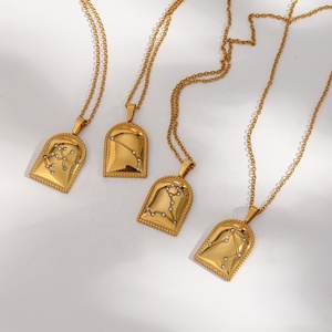 Dreamshow 12 <span class=keywords><strong>Horóscopo</strong></span> 18K Chapado en oro Forma de campana del zodiaco Colgante Collar de circón de acero inoxidable - Product Image 4