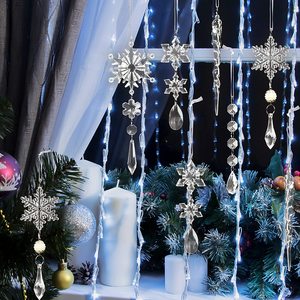 Đồ trang trí cây thông Noel bằng pha lê trong suốt - Đồ trang trí hình bông tuyết băng giá bằng acrylic treo với mặt dây chuyền trang trí - Product Image 5