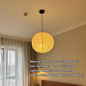 โคมไฟแขวนผ้าทรงกลมขนาด 40 ซม. สไตล์โมเดิร์น พร้อมระบบหรี่แสง 3 สี สำหรับตกแต่งห้องนอนและห้องนั่งเล่น - Product Image 6