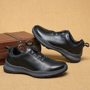 Chaussures de marche en cuir véritable noir à bout rond, semelle extérieure en caoutchouc, semelle intermédiaire en EVA, confortables, chaussures décontractées pour hommes, toutes saisons - Product Image 2