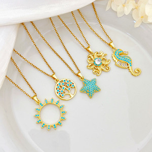 <b>Copper</b> Micro Paved Zircon Starfish Necklace Ocean Series Versatile Temperament Clavicle <b>Chain</b> For Women Trendy Jewelry - Product Image 1