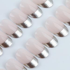 Lot de 24 faux ongles ronds à presser style français, faciles à appliquer et à retirer - Product Image 2