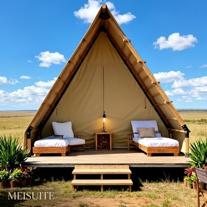 <span class=keywords><strong>Tente</strong></span> <span class=keywords><strong>de</strong></span> glamping safari double couche style bois, <span class=keywords><strong>toile</strong></span> <span class=keywords><strong>de</strong></span> luxe avec salle <span class=keywords><strong>de</strong></span> bain, cadre en contreplaqué imperméable quatre saisons - Product Image 2